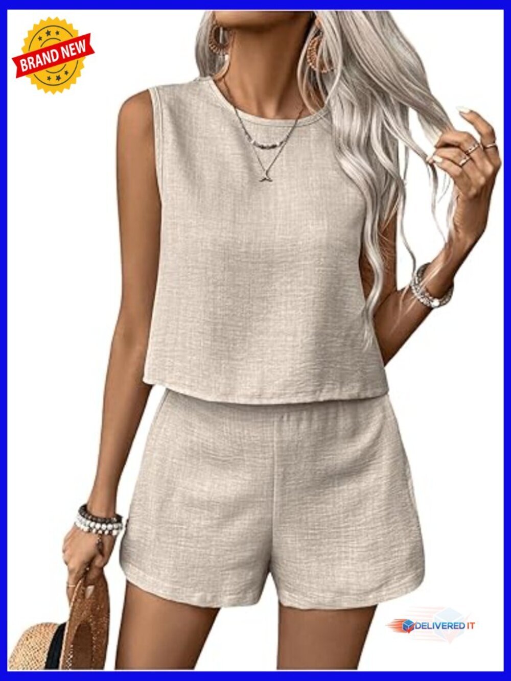 Women's 2 Piece Vacation Outfits Sleeveless Tank Top and Matching Shorts Sets